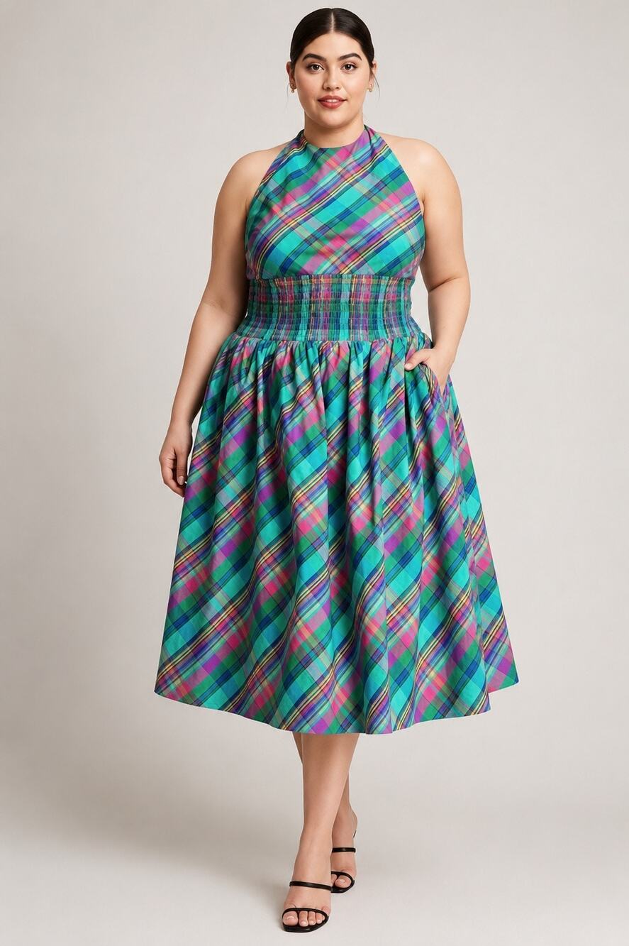 Christopher John Rogers x Target  Bow Back Plaid Halter Dress Plus 28W 30W NWT